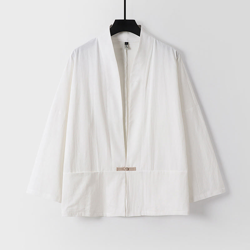 Giacca kimono da uomo in cotone e lino con tasche e maniche lunghe, motivo Buddha Stones, bottoni e apertura frontale - Bianco - US/UK/AU54, EU64 (9XL) - image 2