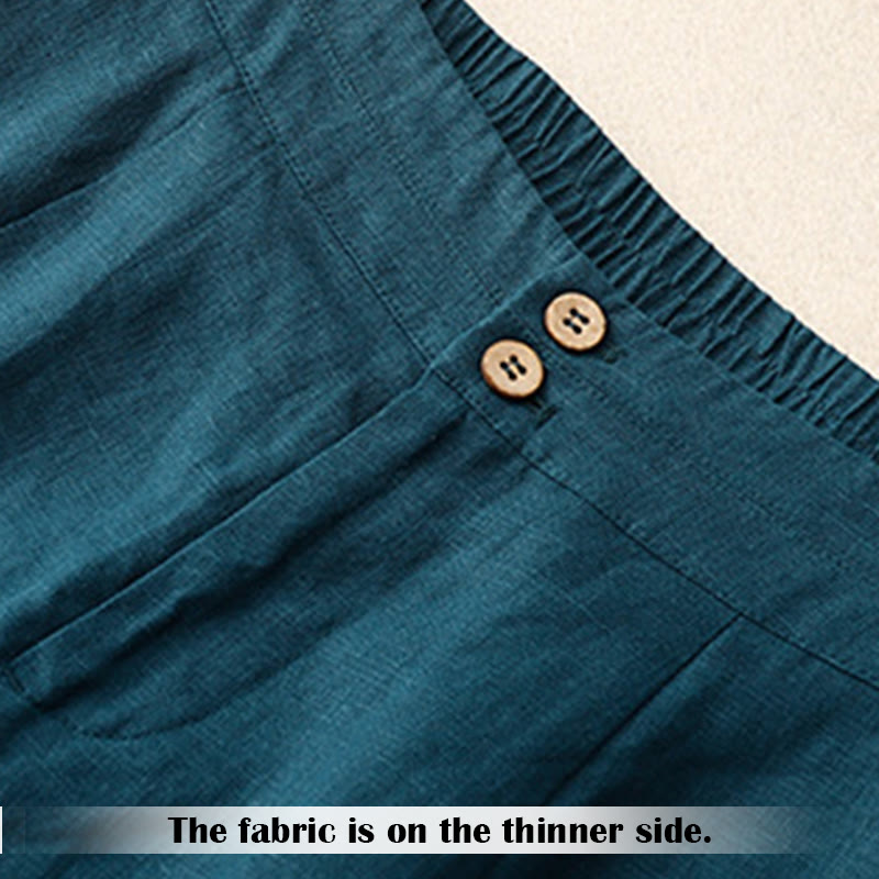 Pantaloni da donna in lino con gamba larga, Buddha Stones, casual, estivi, dal design semplice, con tasche con cerniera - image 1