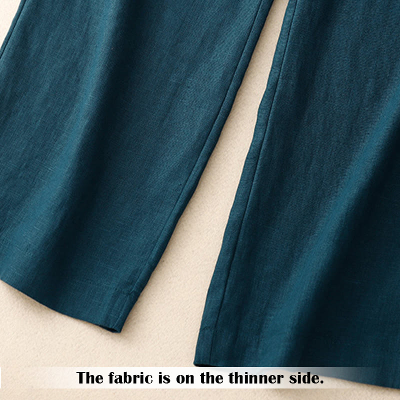 Pantaloni da donna in lino con gamba larga, Buddha Stones, casual, estivi, dal design semplice, con tasche con cerniera - image 4