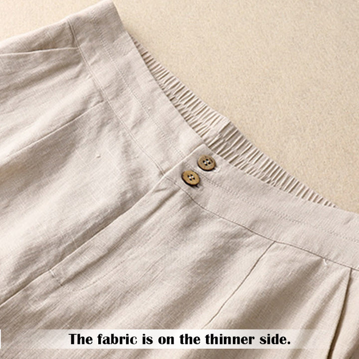 Pantaloni da donna in lino a gamba larga con tasche e design semplice a cerniera, ispirati al modello Buddha Stones, per l'estate. - image 44