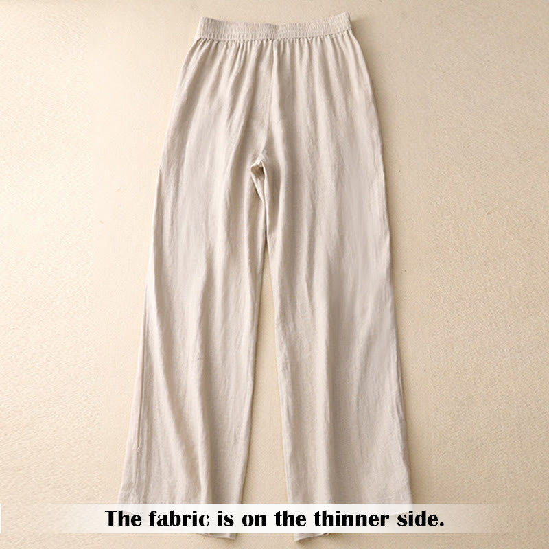 Pantaloni da donna in lino a gamba larga con tasche e design semplice a cerniera, ispirati al modello Buddha Stones, per l'estate. - image 43