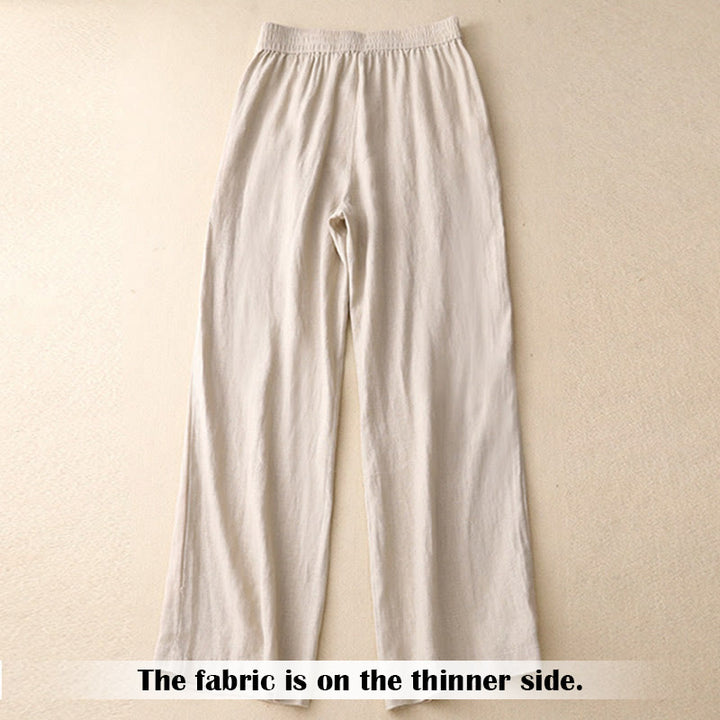 Pantaloni da donna in lino a gamba larga con tasche e design semplice a cerniera, ispirati al modello Buddha Stones, per l'estate. - image 43