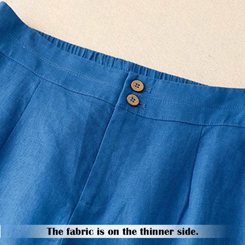 Pantaloni da donna in lino a gamba larga con tasche e design semplice a cerniera, ispirati al modello Buddha Stones, per l'estate. - image 17