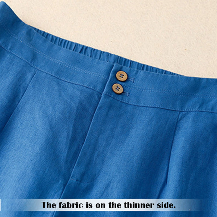 Pantaloni da donna in lino a gamba larga con tasche e design semplice a cerniera, ispirati al modello Buddha Stones, per l'estate. - image 17