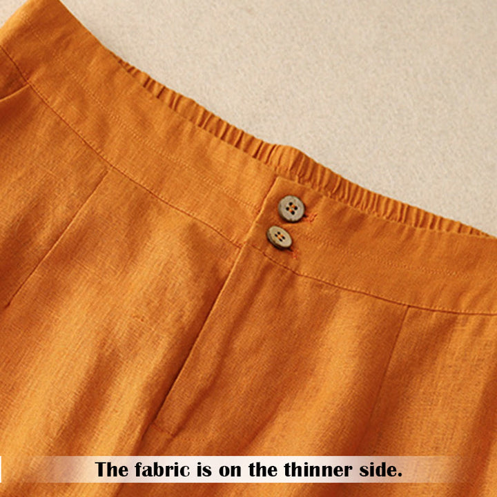 Pantaloni da donna in lino a gamba larga con tasche e design semplice a cerniera, ispirati al modello Buddha Stones, per l'estate. - image 22