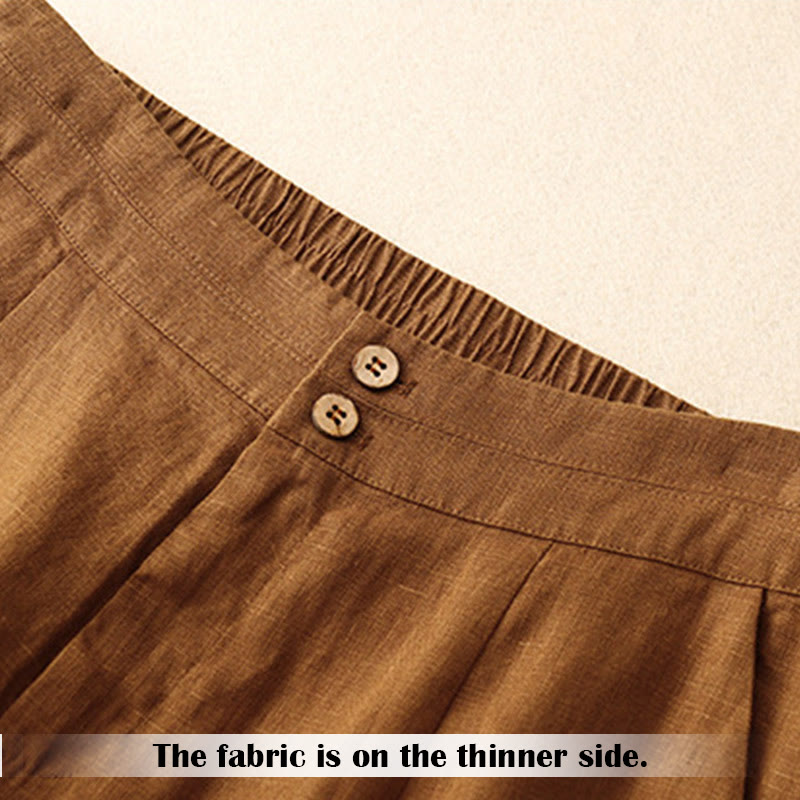 Pantaloni da donna in lino a gamba larga con tasche e design semplice a cerniera, ispirati al modello Buddha Stones, per l'estate. - image 32