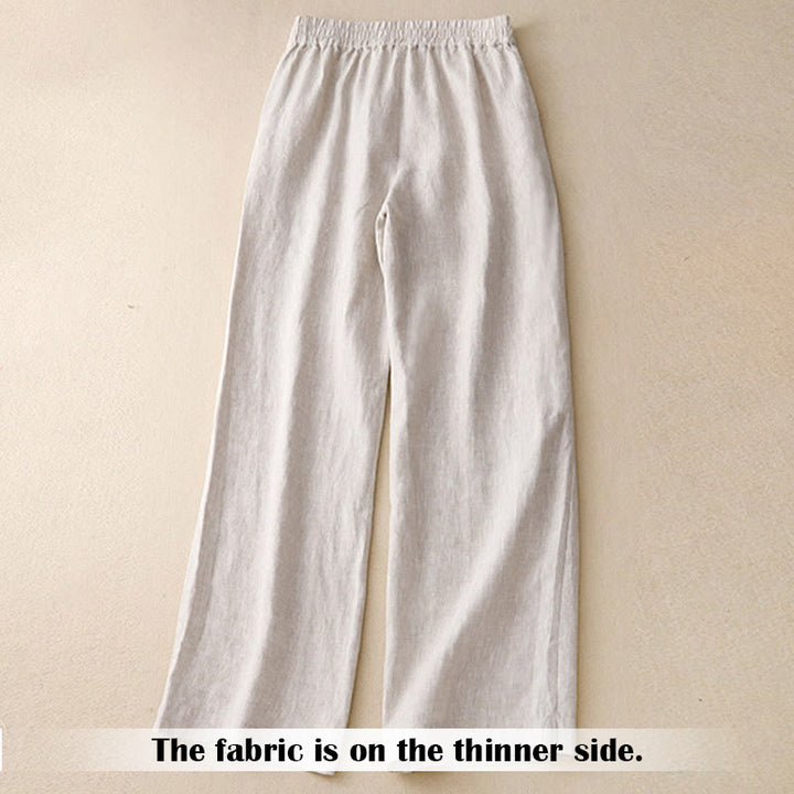 Pantaloni da donna in lino a gamba larga con tasche e design semplice a cerniera, ispirati al modello Buddha Stones, per l'estate. - image 11