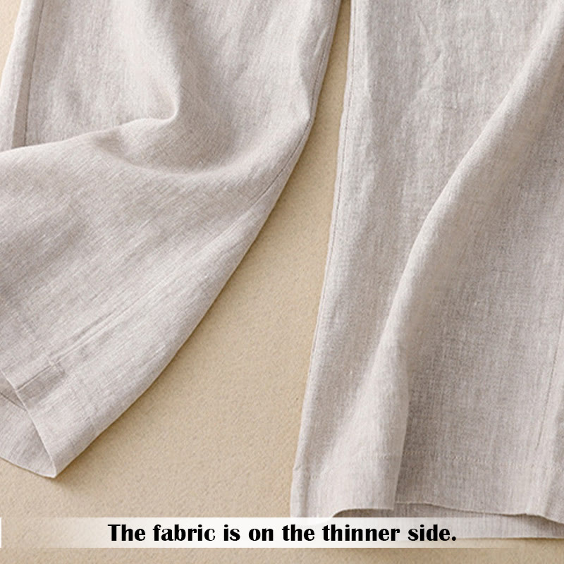 Pantaloni da donna in lino a gamba larga con tasche e design semplice a cerniera, ispirati al modello Buddha Stones, per l'estate. - image 15