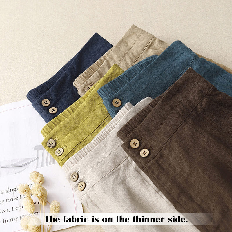 Pantaloni da donna in lino a gamba larga con tasche e design semplice a cerniera, ispirati al modello Buddha Stones, per l'estate. - image 67