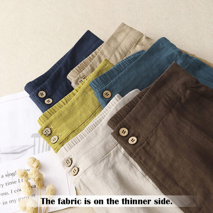Pantaloni da donna in lino a gamba larga con tasche e design semplice a cerniera, ispirati al modello Buddha Stones, per l'estate. - image 67