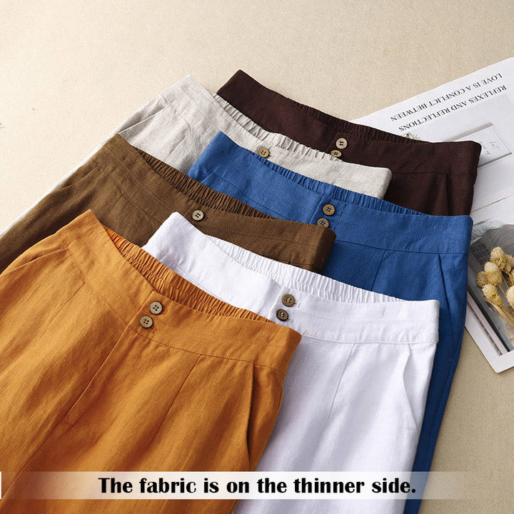 Pantaloni da donna in lino a gamba larga con tasche e design semplice a cerniera, ispirati al modello Buddha Stones, per l'estate. - image 68
