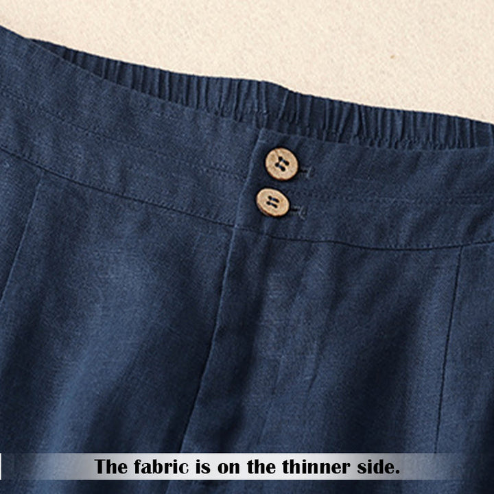 Pantaloni da donna in lino a gamba larga con tasche e design semplice a cerniera, ispirati al modello Buddha Stones, per l'estate. - image 56