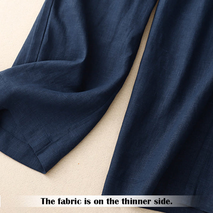 Pantaloni da donna in lino a gamba larga con tasche e design semplice a cerniera, ispirati al modello Buddha Stones, per l'estate. - image 59