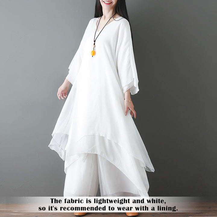 Abito tunica midi con Buddha Stones a V e pantaloni larghi, per meditazione, zen, danza - image 1