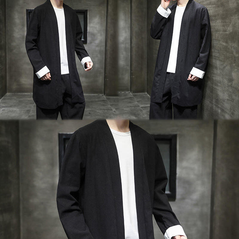 Giacca kimono zen da uomo in cotone e lino con maniche lunghe e apertura frontale, motivo Buddha Stones - image 15