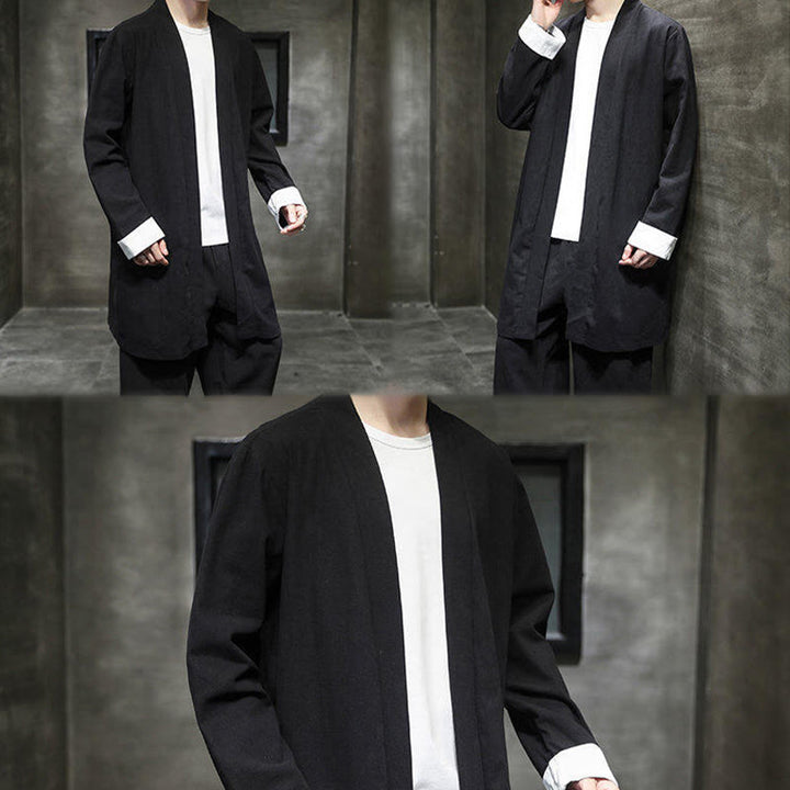 Giacca kimono zen da uomo in cotone e lino con maniche lunghe e apertura frontale, motivo Buddha Stones - image 15
