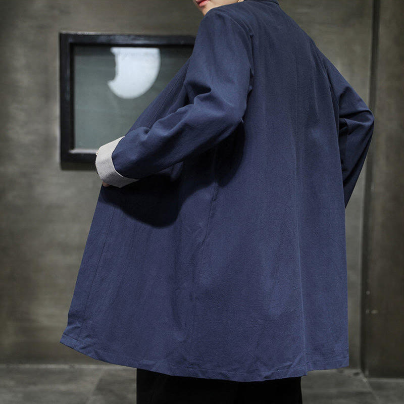 Giacca kimono zen da uomo in cotone e lino con maniche lunghe e apertura frontale, motivo Buddha Stones - image 2