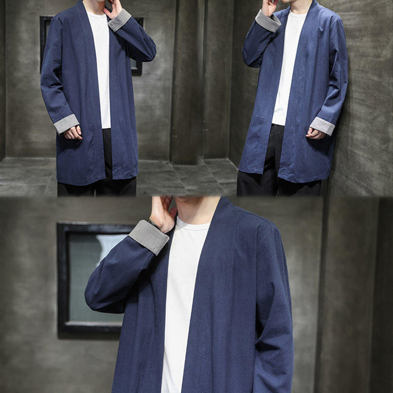 Giacca kimono zen da uomo in cotone e lino con maniche lunghe e apertura frontale, motivo Buddha Stones - image 7