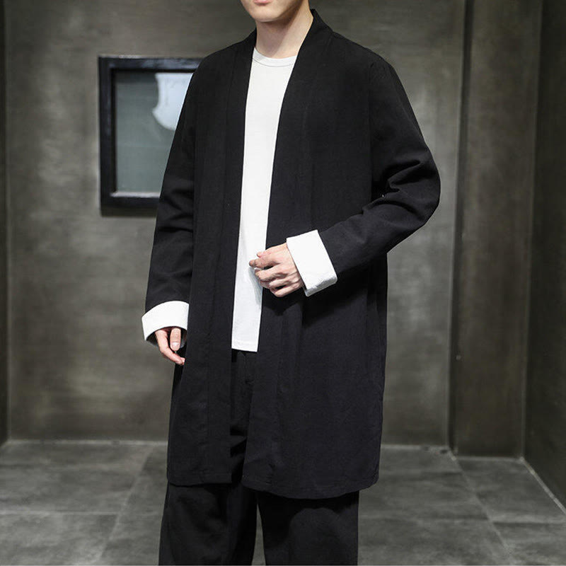 Giacca kimono zen da uomo in cotone e lino con maniche lunghe e apertura frontale, motivo Buddha Stones - image 11