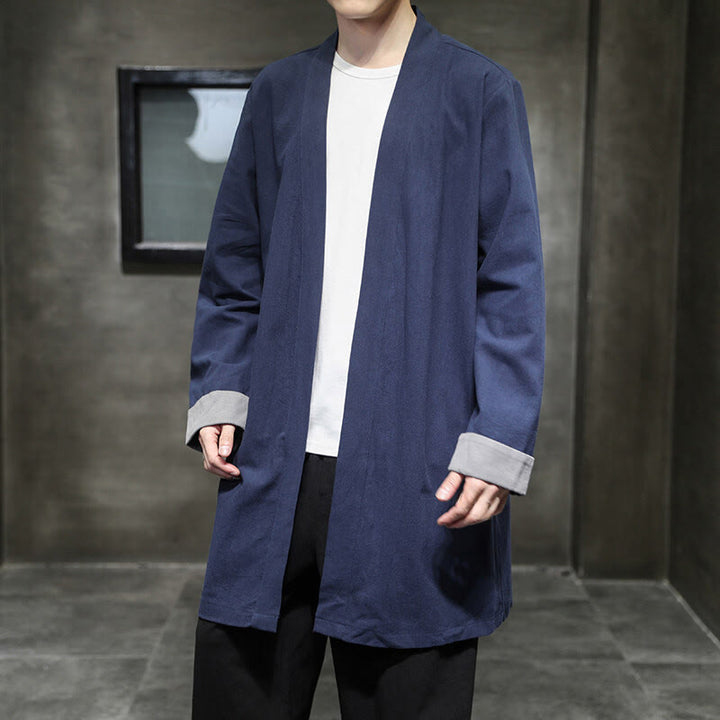 Giacca kimono zen da uomo in cotone e lino con maniche lunghe e apertura frontale, motivo Buddha Stones - image 3