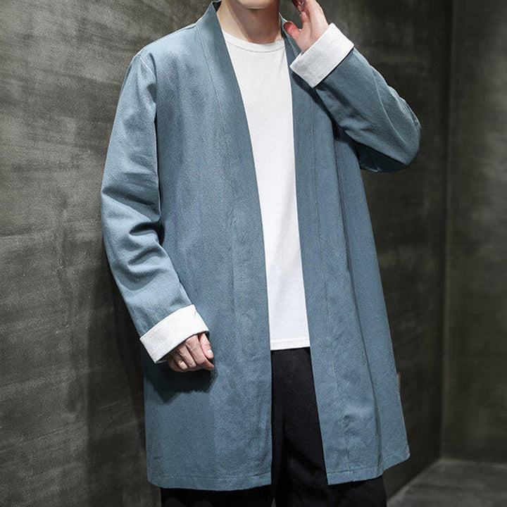Giacca kimono zen da uomo in cotone e lino con maniche lunghe e apertura frontale, motivo Buddha Stones - image 20