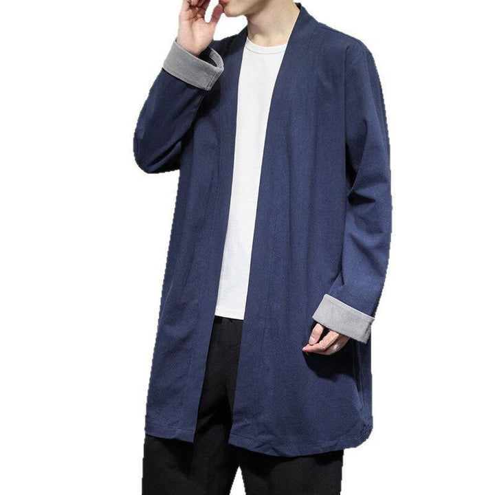 Giacca kimono zen da uomo in cotone e lino con maniche lunghe e apertura frontale, motivo Buddha Stones - image 8