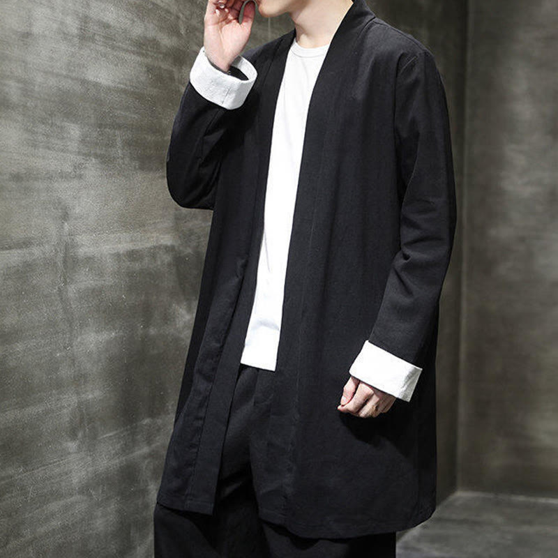 Giacca kimono zen da uomo in cotone e lino con maniche lunghe e apertura frontale, motivo Buddha Stones - image 12