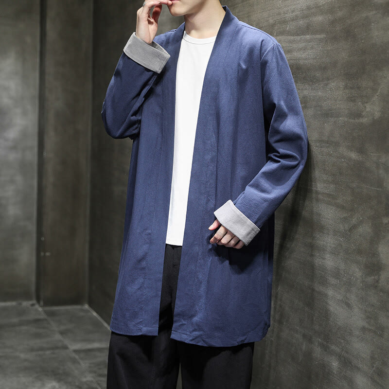 Giacca kimono zen da uomo in cotone e lino con maniche lunghe e apertura frontale, motivo Buddha Stones - image 5
