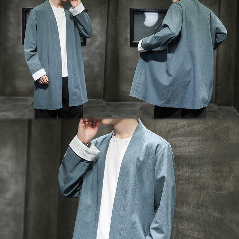 Giacca kimono zen da uomo in cotone e lino con maniche lunghe e apertura frontale, motivo Buddha Stones - image 21