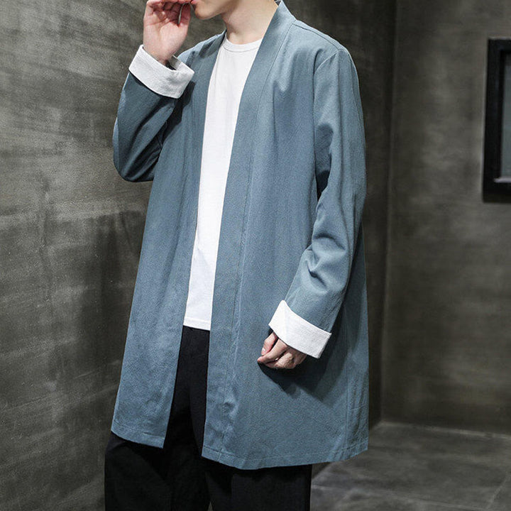 Giacca kimono zen da uomo in cotone e lino con maniche lunghe e apertura frontale, motivo Buddha Stones - image 18