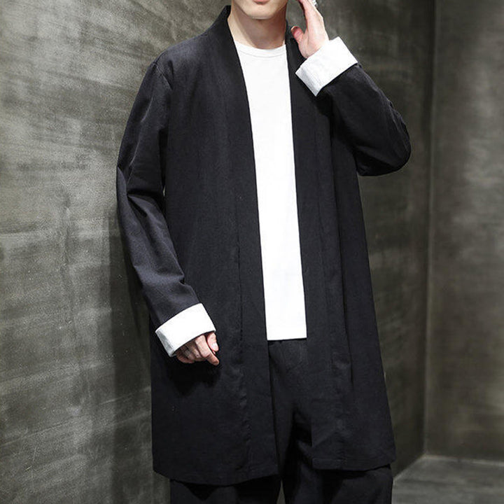 Giacca kimono zen da uomo in cotone e lino con maniche lunghe e apertura frontale, motivo Buddha Stones - image 13