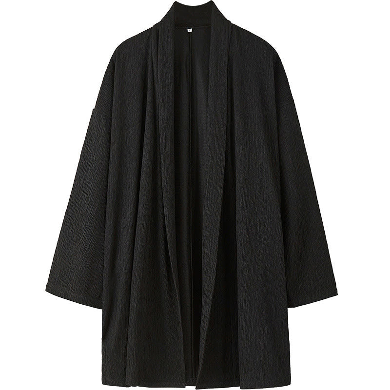 Giacca kimono da uomo a maniche lunghe in cotone e lino con apertura frontale, colore puro, motivo Buddha Stones Spring - image 10
