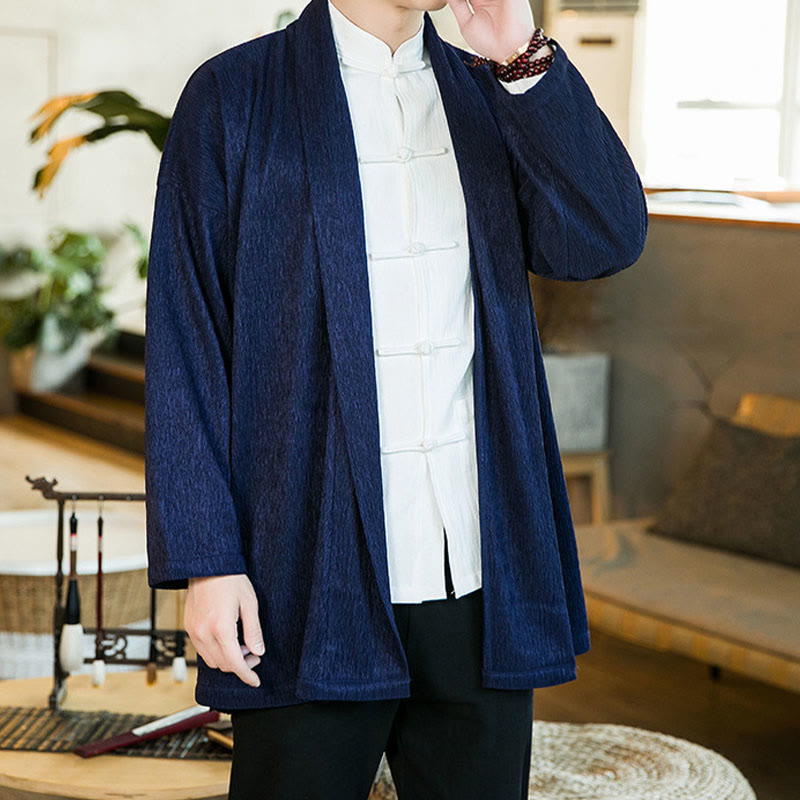 Giacca kimono da uomo a maniche lunghe in cotone e lino con apertura frontale, colore puro, motivo Buddha Stones Spring - image 16