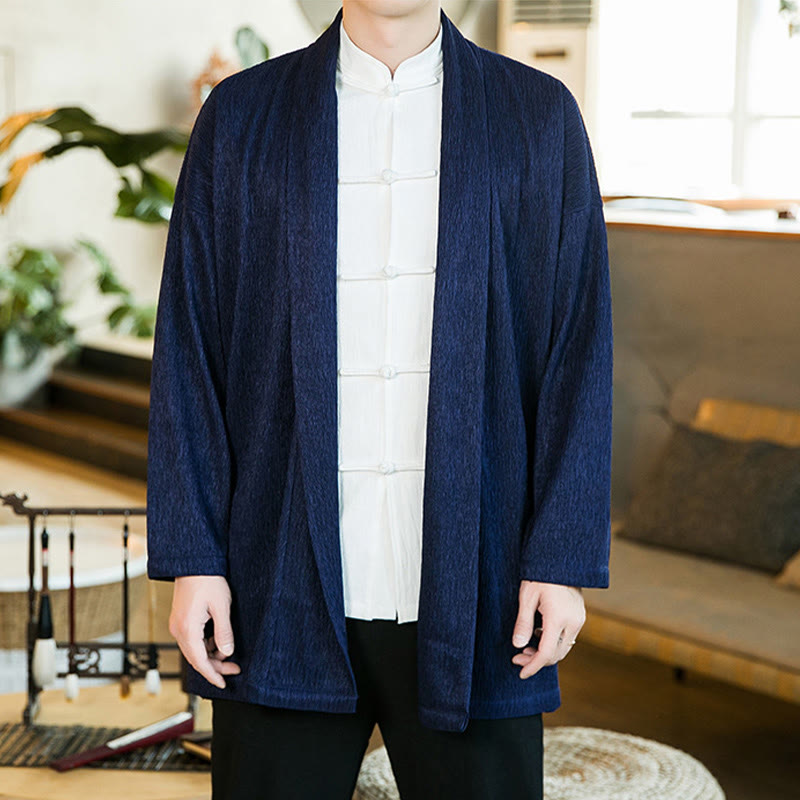 Giacca kimono da uomo a maniche lunghe in cotone e lino con apertura frontale, colore puro, motivo Buddha Stones Spring - image 12