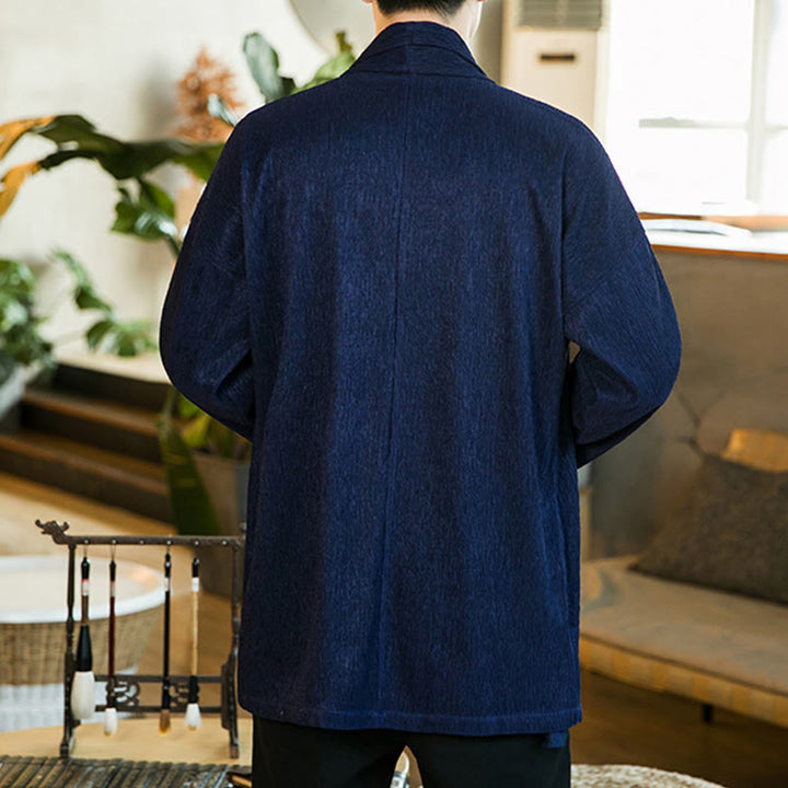 Giacca kimono da uomo a maniche lunghe in cotone e lino con apertura frontale, colore puro, motivo Buddha Stones Spring - image 13