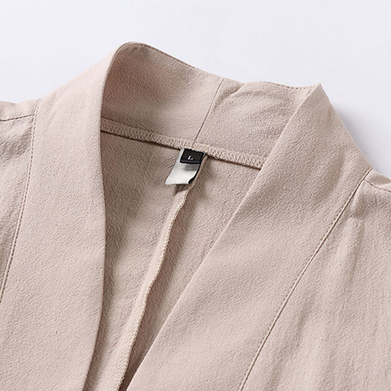 Giacca kimono da uomo in cotone e lino con tasche e maniche lunghe, motivo Buddha Stones, bottoni e apertura frontale - image 5