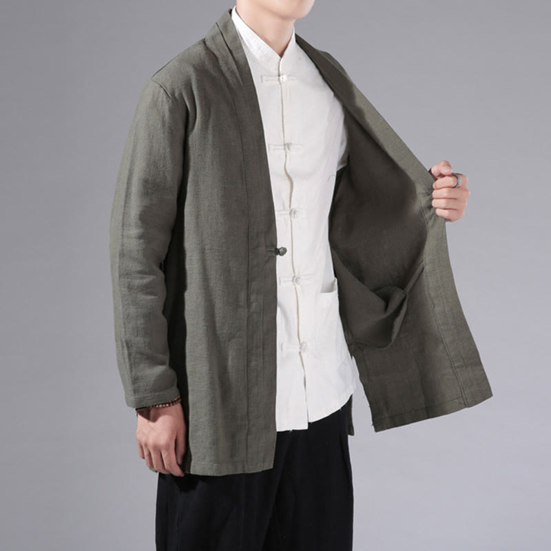 Giacca kimono da uomo a maniche lunghe in cotone e lino, con motivo semplice e aperto sul davanti, motivo Buddha Stones - image 7