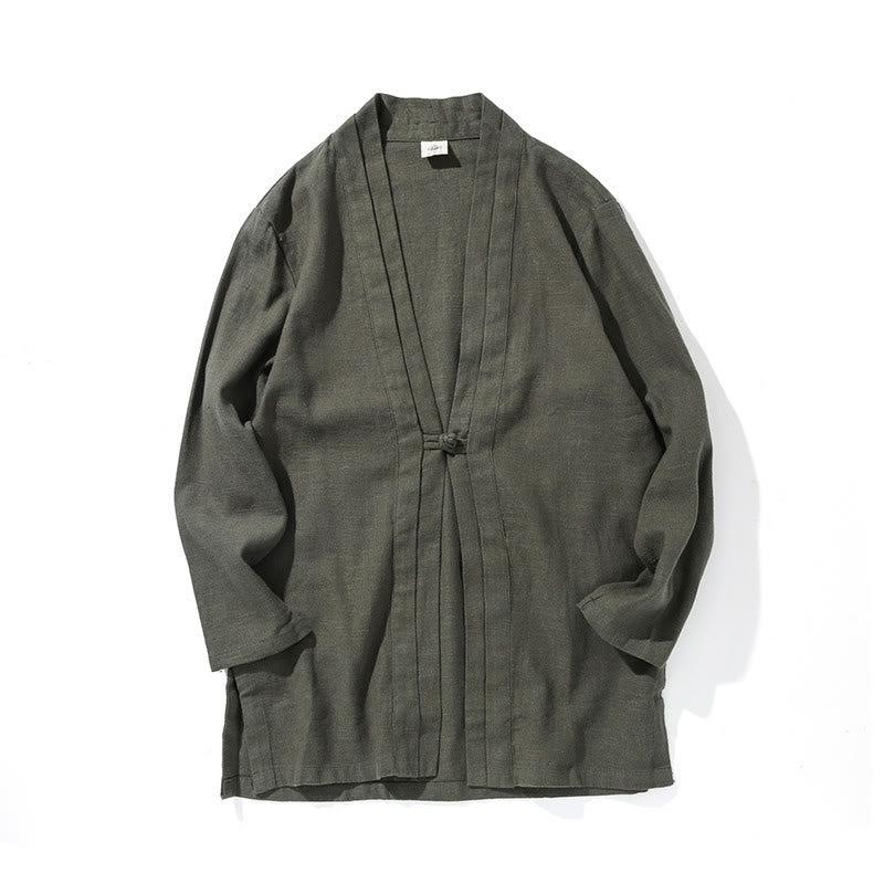 Giacca kimono da uomo a maniche lunghe in cotone e lino, con motivo semplice e aperto sul davanti, motivo Buddha Stones - image 11