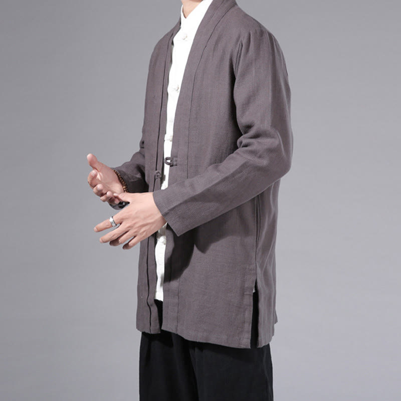 Giacca kimono da uomo a maniche lunghe in cotone e lino, con motivo semplice e aperto sul davanti, motivo Buddha Stones - image 33