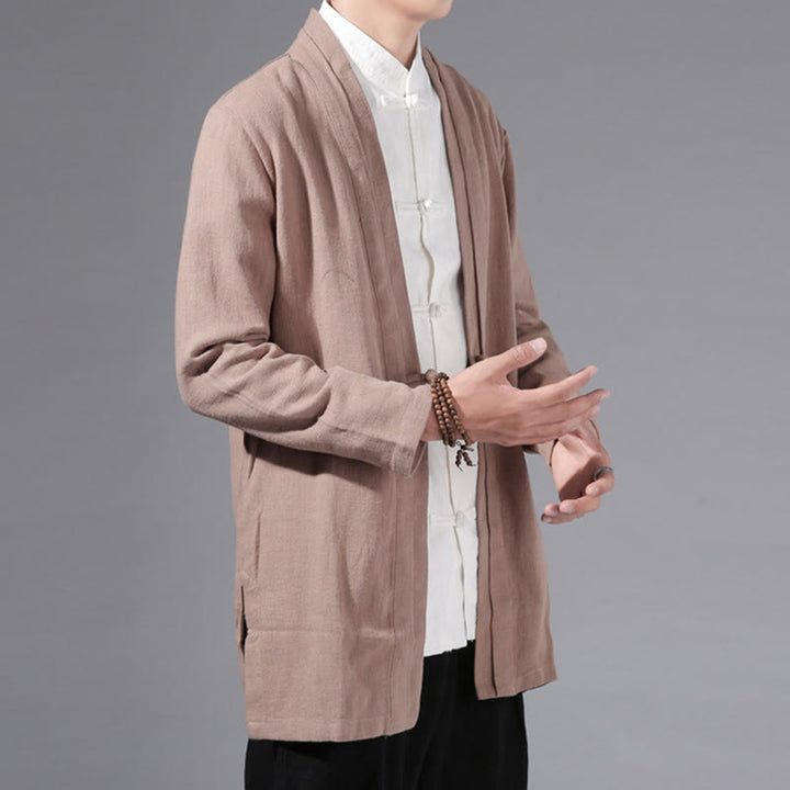 Giacca kimono da uomo a maniche lunghe in cotone e lino, con motivo semplice e aperto sul davanti, motivo Buddha Stones - image 28