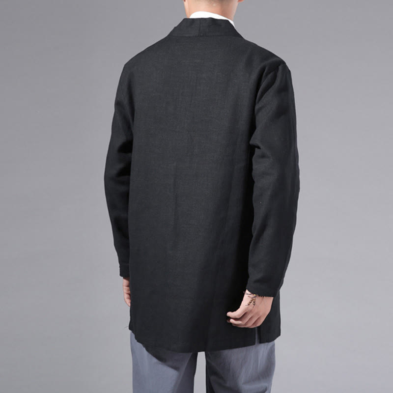 Giacca kimono da uomo a maniche lunghe in cotone e lino, con motivo semplice e aperto sul davanti, motivo Buddha Stones - image 20