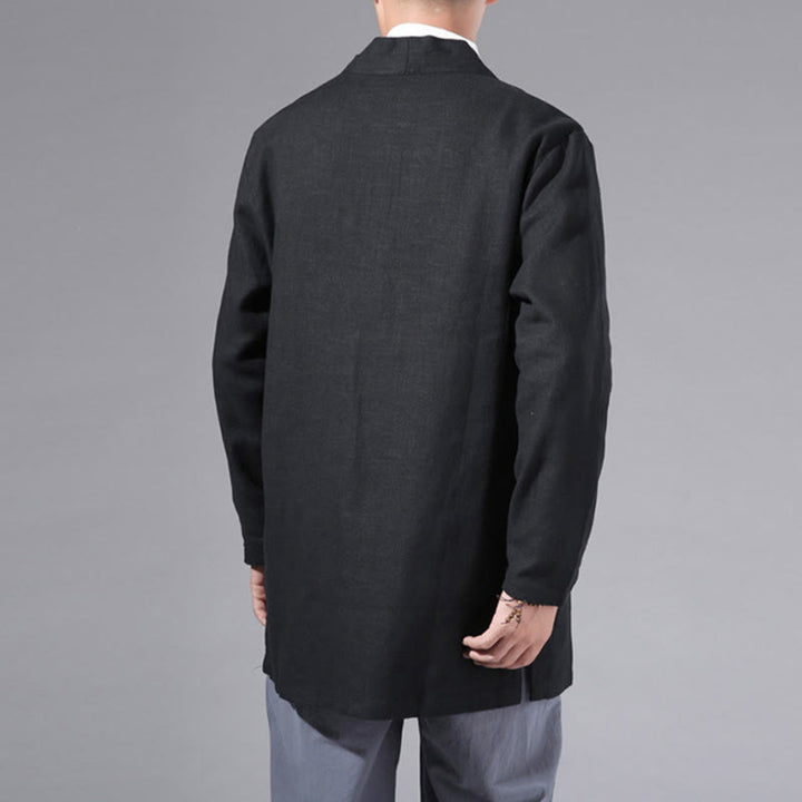 Giacca kimono da uomo a maniche lunghe in cotone e lino, con motivo semplice e aperto sul davanti, motivo Buddha Stones - image 20