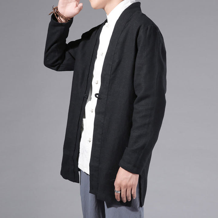 Giacca kimono da uomo a maniche lunghe in cotone e lino, con motivo semplice e aperto sul davanti, motivo Buddha Stones - image 13