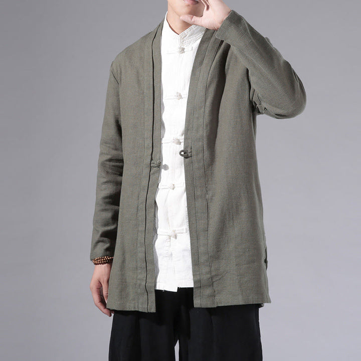 Giacca kimono da uomo a maniche lunghe in cotone e lino, con motivo semplice e aperto sul davanti, motivo Buddha Stones - image 3