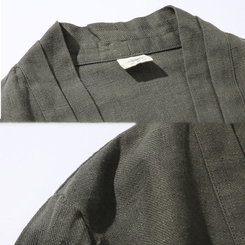 Giacca kimono da uomo a maniche lunghe in cotone e lino, con motivo semplice e aperto sul davanti, motivo Buddha Stones - image 7