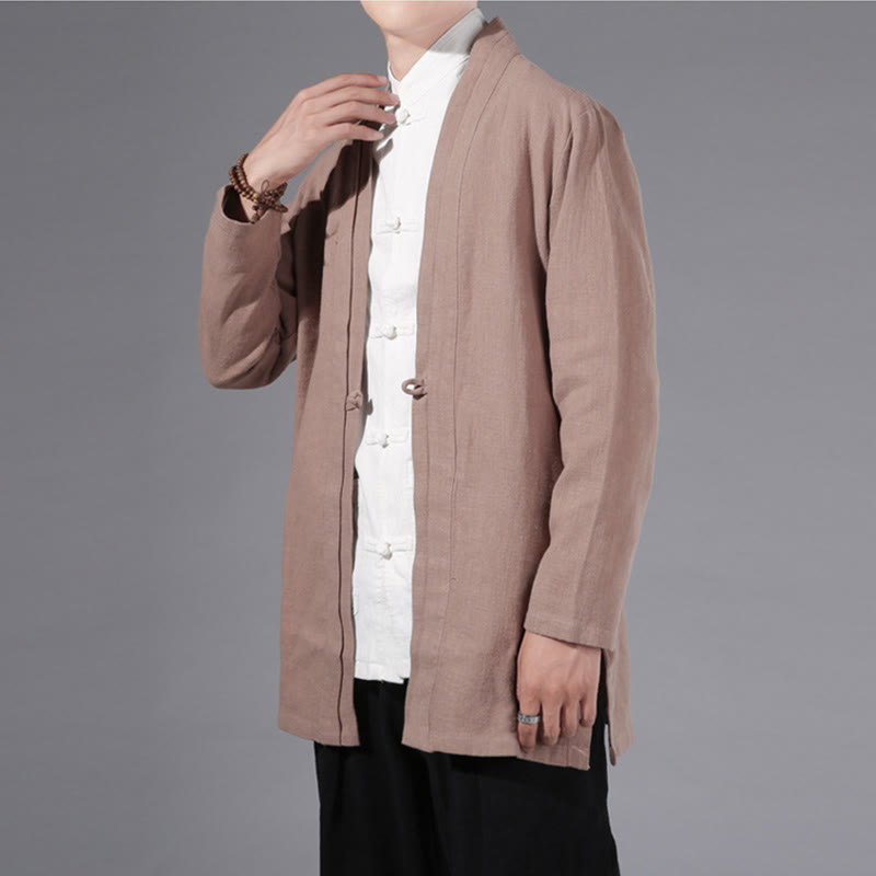 Giacca kimono da uomo a maniche lunghe in cotone e lino, con motivo semplice e aperto sul davanti, motivo Buddha Stones - image 23