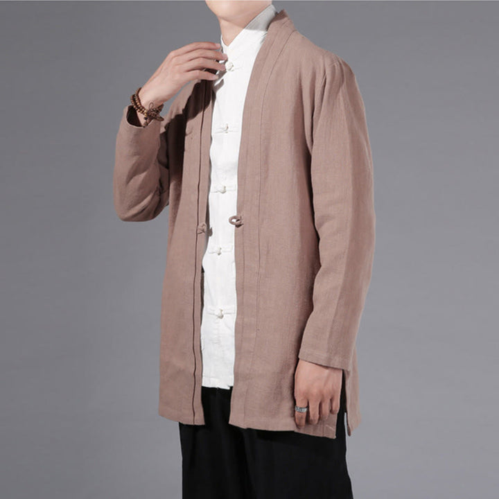 Giacca kimono da uomo a maniche lunghe in cotone e lino, con motivo semplice e aperto sul davanti, motivo Buddha Stones - image 23
