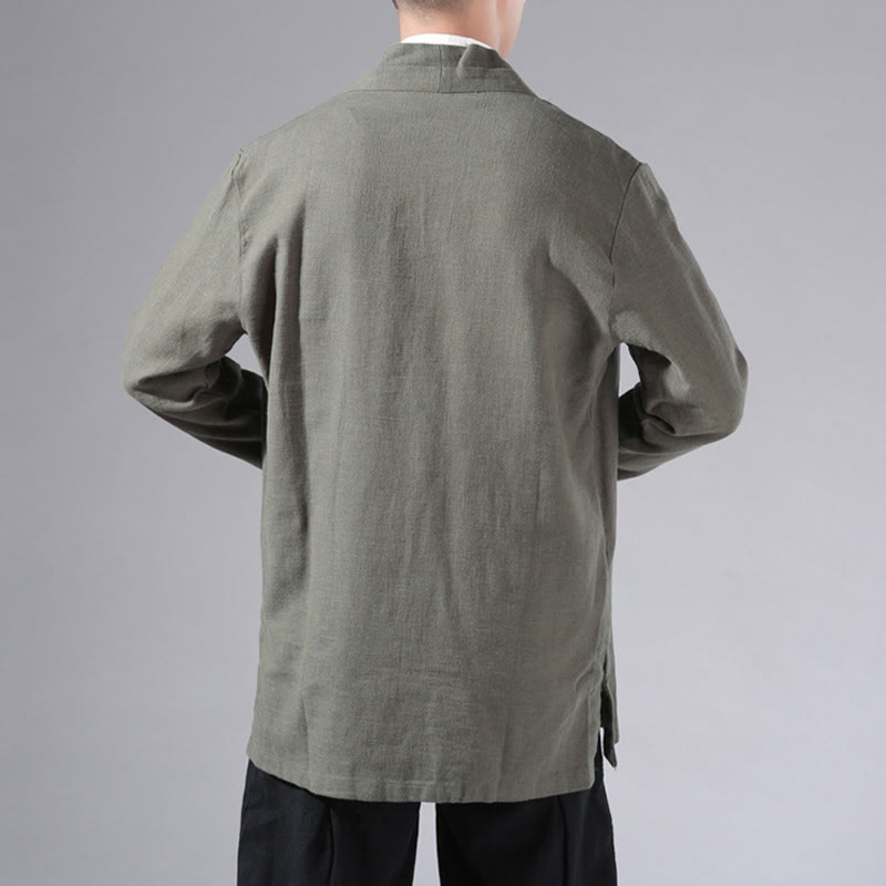 Giacca kimono da uomo a maniche lunghe in cotone e lino, con motivo semplice e aperto sul davanti, motivo Buddha Stones - image 5
