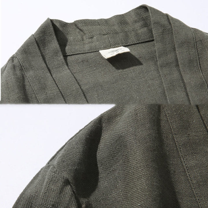 Giacca kimono da uomo a maniche lunghe in cotone e lino, con motivo semplice e aperto sul davanti, motivo Buddha Stones - image 8