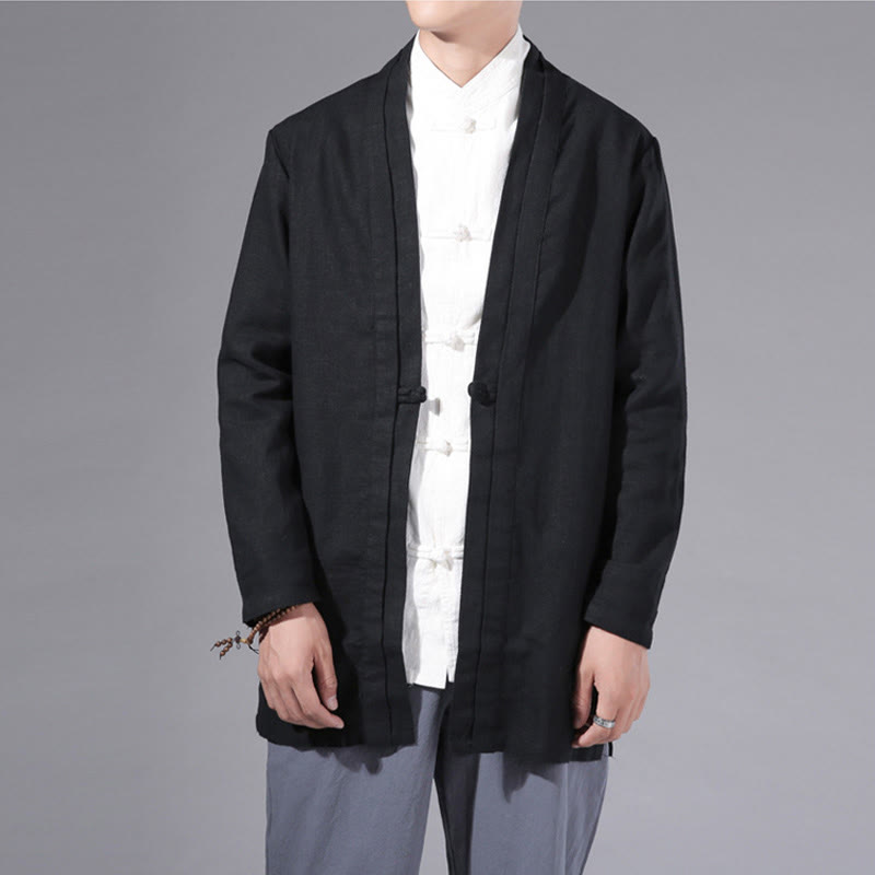 Giacca kimono da uomo a maniche lunghe in cotone e lino, con motivo semplice e aperto sul davanti, motivo Buddha Stones - image 19